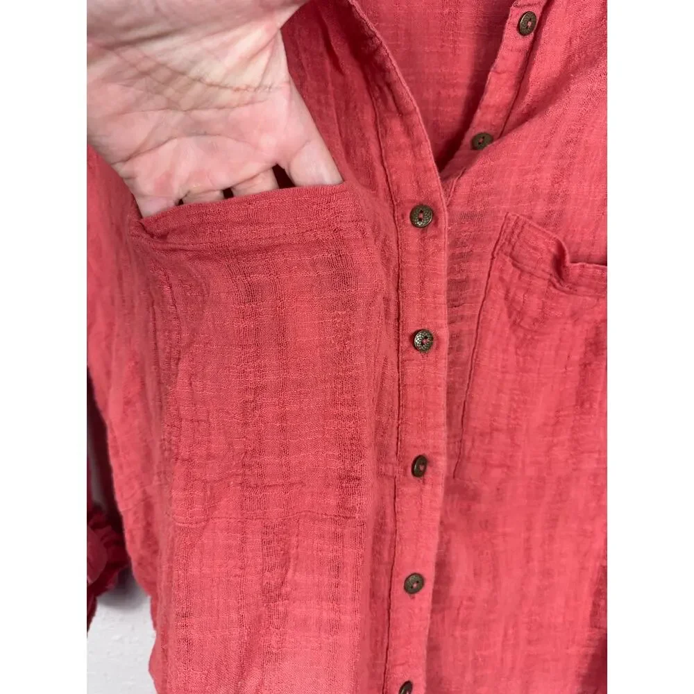 Free People Burnt Red Gauze Top Womens Size Small